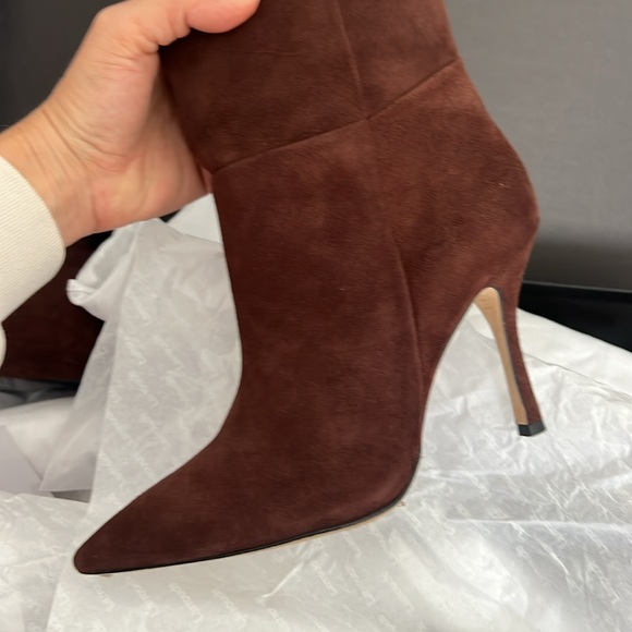 Larroude Women’s Kate Kid Suede Brown Pointed Tow High Heel Boots 9.5 - Picture 9 of 12